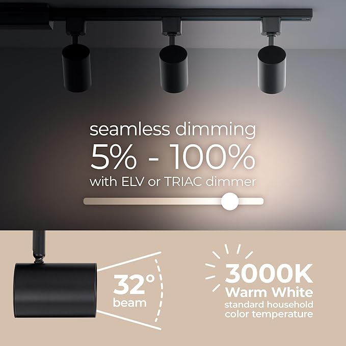 Amped Collection 3-Light 48in Field Cuttable LED Track Lighting Kit with 3 LED 3000K Warm White Track Heads, 4ft Track, End Caps, Floating Feed in Black Finish - Aura Lighting