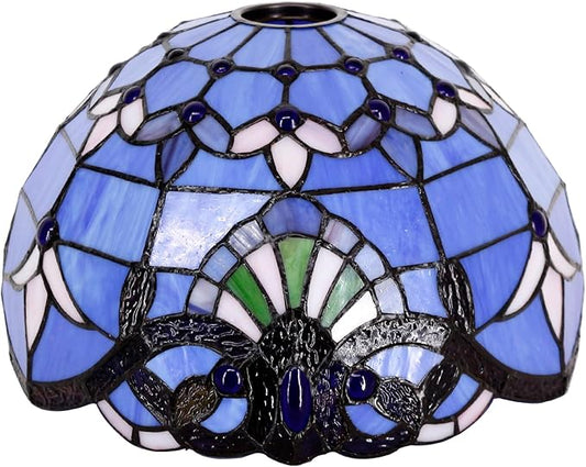 Tiffany Lamp Shade Replacement 12X6 Inch Stained Glass Lampshade Only 1-5/8-Inch Fitter Opening for Arched Floor Lamp, Torchiere Lamp, Pendant Light (Blue Purple Baroque)