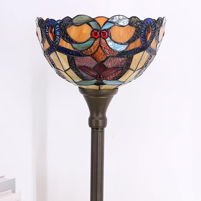 Tiffany Lamp Shade Replacement 12X6 Inch Stained Glass Lampshade Only 1-5/8-Inch Fitter Opening for Arched Floor Lamp, Torchiere Lamp, Pendant Light (Orange Yello)