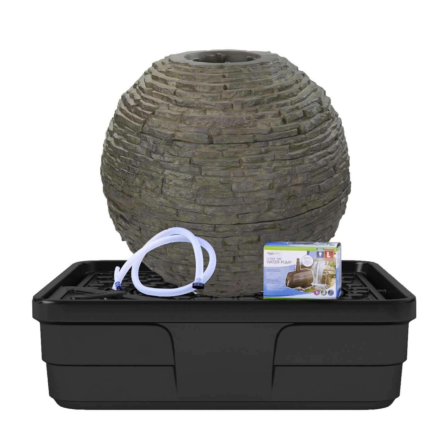 Stacked Slate Sphere Water Fountain and Installation Kit for Yard