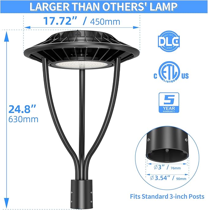4 Pack LED Post Lights 100W 80W 60W Wattage Adjustable, DLC ETL 5000K LED Post Top Light with Photocell, IP65 Pole Lights Outdoor, LED Lamp Post Fixture Commercial Street Area Lighting, AC100-277V