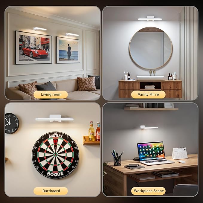 2 Pack Picture Lights for Wall, Rechargeable LED Picture Light Battery Operated with Remote, Dimmable Poster Light for Paintings, Portraits, Art Frames, Display Lighting for Wall Decor,White