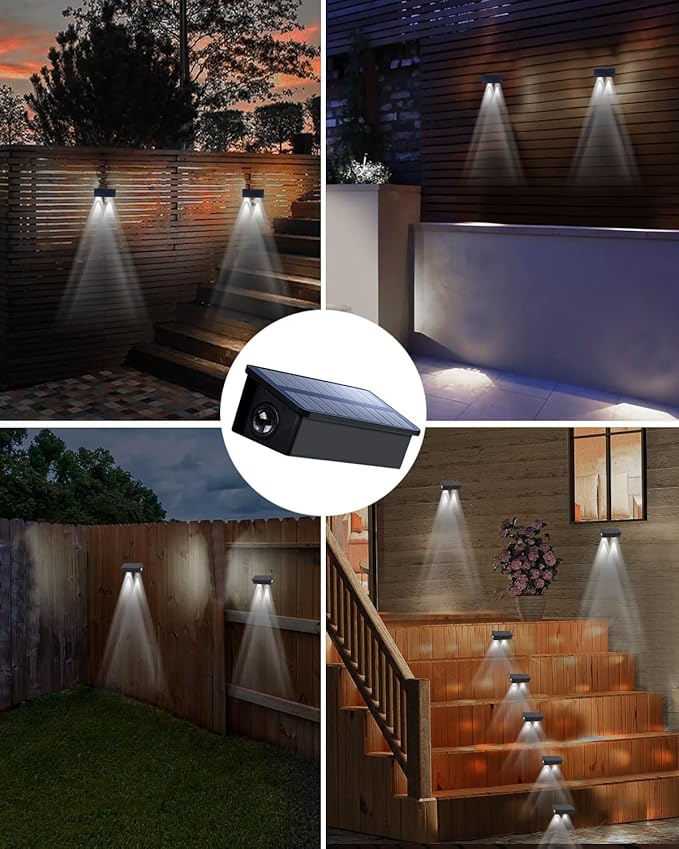 Solar Fence Lights Outdoor Waterproof LED Spot Lens for Step, Wall, Deck, Patio, Yard, Rail, Garage, Pool, Stair, Walkway, Garden Landscaping Enhanced Security Easy Install Cool White 8 Pack