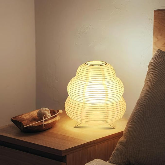Paper Lantern Lamp, Japanese Paper Table Lamp with 3 Color, Cute Wabi-Sabi Rice Paper Lamp for Desk Bedroom Bedside(Bulb Included)