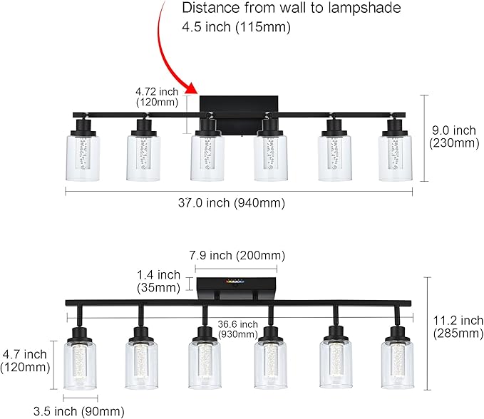 MELUCEE LED Track Light Semi Flush Mount Ceiling Spotlight 6 Lights Bathroom Light Fixtures Over Mirror with Flexibly Rotatable Light Heads, Built-in LED Chips, 5-Color Temperature Adjustable - Aura Lighting
