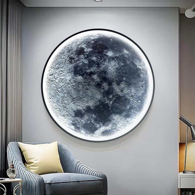 Large Moon Wall Sconce Plug in Modern LED Dimmable Moon Lamp with Remote Control Wall Lights Indoor Wall Mounted Lighting Ceiling Light for Living Room Bedroom (9.5 in)