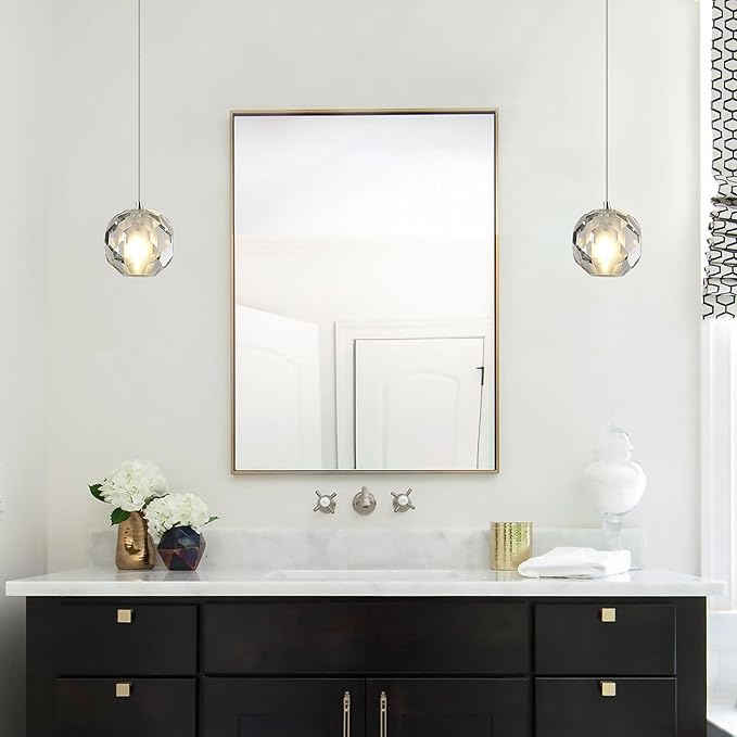 1-Light Black Pendant Light Fixture, Multi-facted Small Crystal Pendant Kitchen Island Light, Adjustable Hanging Pendant Lighting for Dining Room Bathroom Vanity