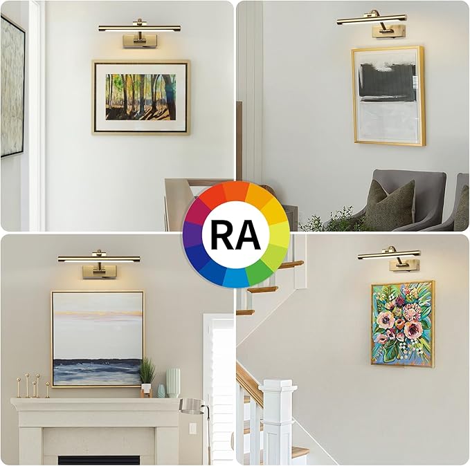 12.6 inch LED Wireless Picture Lights for Wall Rechargeable, Battery Operated Art Light for Paintings, 3CCT Dimmable, Brass Finish with Remote, Rotatable Gallery Light for Pictures Display