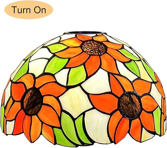 Tiffany Lamp Shade Replacement, 12" Stained Glass Sunflower Lampshades, Vintage Orange Yellow Blue Flower Light Cover Only 1-5/8-Inch Fitter Opening for Arched Floor Lamp Torchiere Lamp,Beige