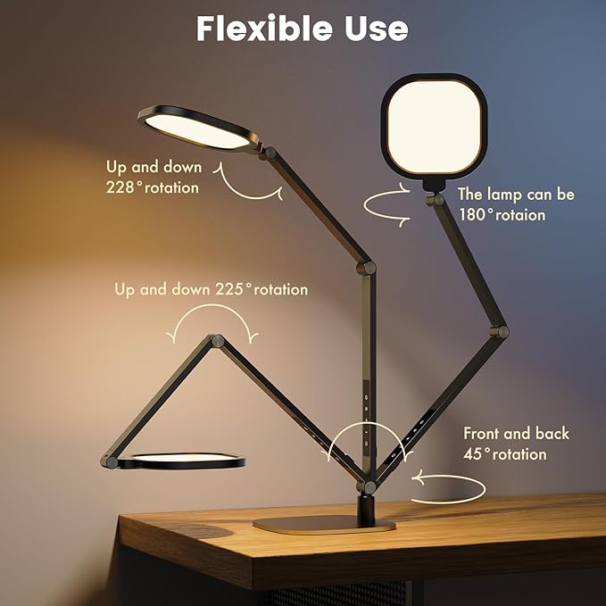 LED Desk Lamp for Home Office, 15W Desk Light with CRI >95, Memory & Timer Function, 1200LM Dimmable Computer Light for Video Calls, Conference, Reading, Study (Black-2packs) - Aura Lighting