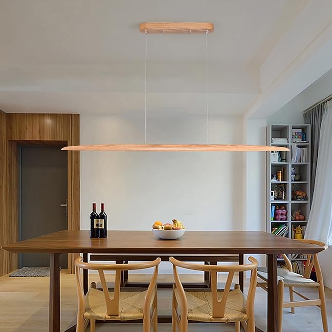51" 36W Wood LED Linear Pendant Light Fixture Led Dining Room Light Dimmable Hanging Light Fixture for Dining Room Kitchen Island Pool Table Lights Natural Ash - Aura Lighting