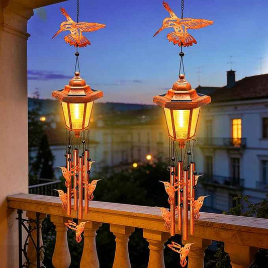 Hummingbird Solar Wind Chimes for Outside, Birthday Gifts for Mom Women Grandma Mother's Day Memorial, 34-Inch Windchimes with Wind Spinner, Outdoor Hanging Solar Lights Yard Garden Decor, 2 Pack