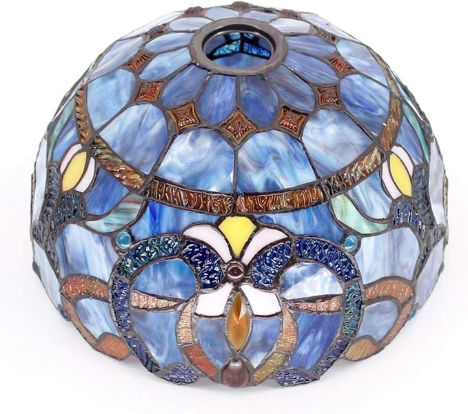 Tiffany Lamp Shade Replacement 12X6 Inch Stained Glass Lampshade Only 1-5/8-Inch Fitter Opening for Arched Floor Lamp, Torchiere Lamp, Pendant Light (Blue Purple)