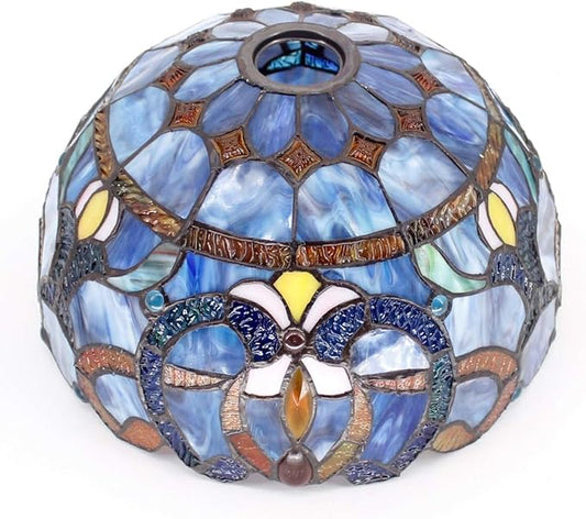 Tiffany Lamp Shade Replacement 12X6 Inch Stained Glass Lampshade Only 1-5/8-Inch Fitter Opening for Arched Floor Lamp, Torchiere Lamp, Pendant Light (Blue Purple)