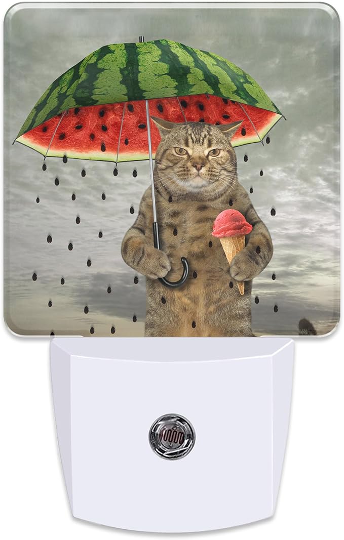Cute Cat Holding Umbrella Plug in Night Light with Auto Dusk to Dawn Sensor,Warm Night Lights for Boys Girls Bedroom Bathroom Hallway Kids Room Gifts