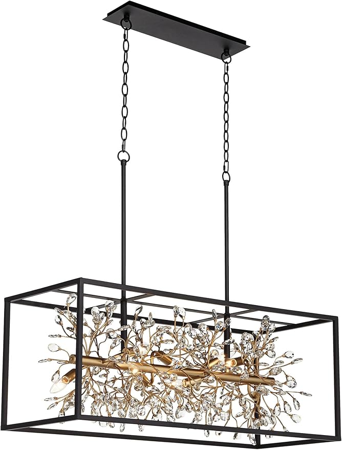 Possini Euro Design Carrine Black Painted Gold Linear Pendant Chandelier 38 1/2" Wide Modern Clear Crystal 8-Light Fixture Dining Room House Foyer Entryway Bedroom Kitchen Island Hallway Ceilings - Aura Lighting