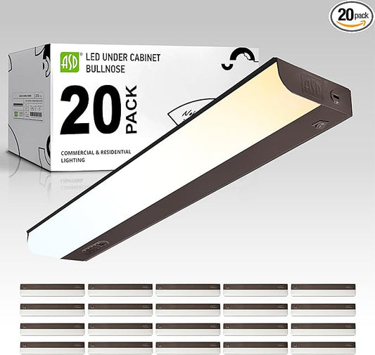 ASD 20 Pack 18 Inch Hardwired LED Under Cabinet Lights, On/Off & 5CCT Switch 2700K-5000K, 10W 807LM CRI90, Direct Wire Low Profile Linkable Fixture, Dimmable Under Counter Kitchen Lighting, Bronze, UL