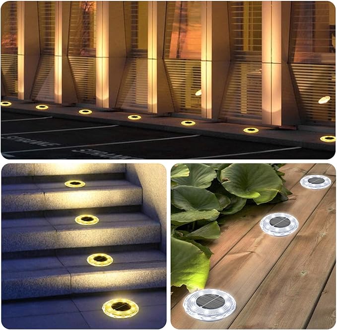 Solar Ground Lights 12 Pack Waterproof Outdoor LED Solar Garden Lights Bright Solar Powered Disc Light In-Ground Landscape Lighting for Patio Pathway Walkway Driveway, Warm White