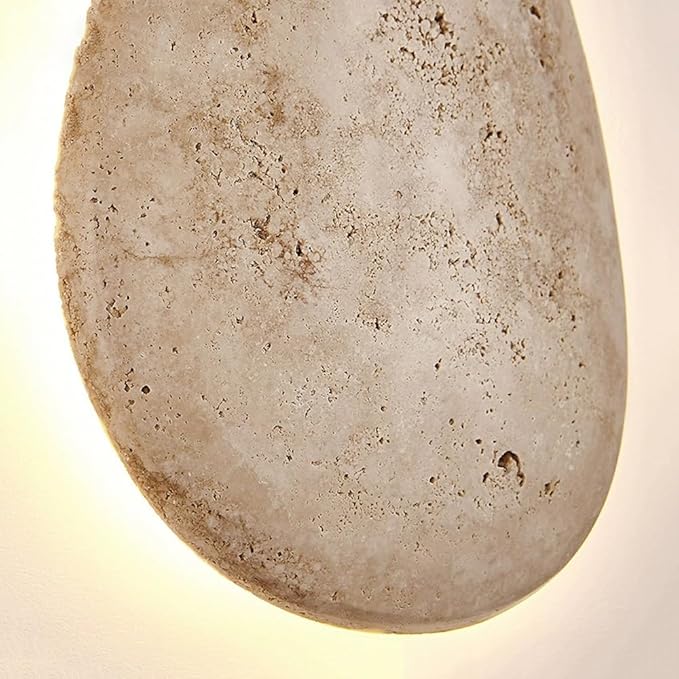 Wabi-Sabi Art Lighting Fixture, Japanese Style Natural Stone Wall Light, Cobblestone Shape Yellow Travertine Wall Sconce, 7W LED Warm Light 3000K Wall Lamp for Bedside Bedroom Living Room