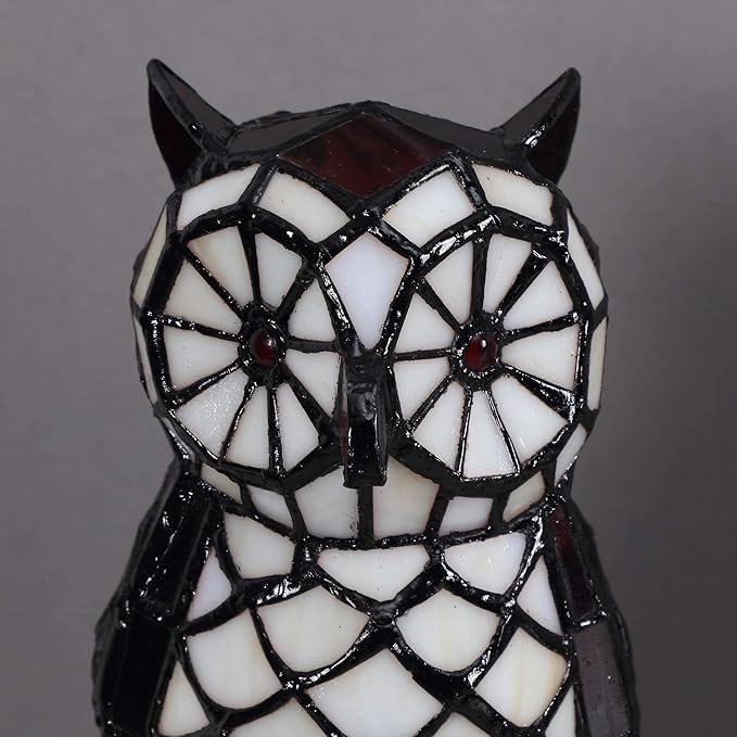 Bieye L10612 Owl on Branch Tiffany Style Stained Glass Accent Table Lamp Night Light, 10-inches Tall