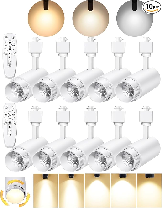 12W LED Track Lighting Heads,2700K-6500K Stepless Dimming H Type Dimmable Rail Ceiling Track Lights Fixtures for Kitchen,Flicker Free 15° to 60° CRI90 1200LM,White 10 Pack - Aura Lighting