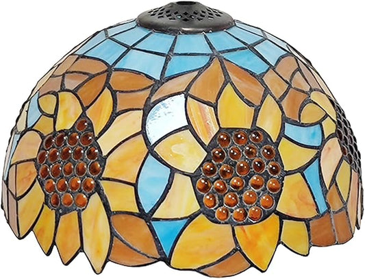 Tiffany Lamp Shade Replacement, 12" Stained Glass Sunflower Lampshades, Vintage Orange Yellow Blue Flower Light Cover Only 1-5/8-Inch Fitter Opening for Arched Floor Lamp Torchiere Lamp,Blue