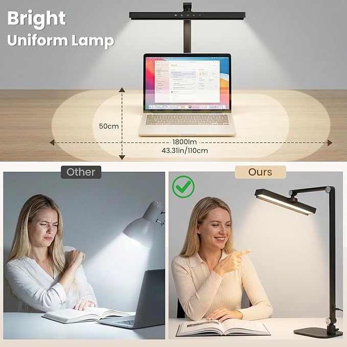 LIONVISON Desk Lamps for Home Office: 2 in 1 Eye-Caring Modern LED Desk Lamp for Worker - 5 Color Temperature 10 Brightness Computer Light - Memory & Timer Func Desk Light for Student, Seniors - Aura Lighting