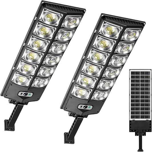 ikaufen 80000LM 8500K LED Solar Street Light 800W Commercial Oudoor Lights Outdoor Waterproof Hight Brightness LED, Dusk to Dawn Solar Street LightsRoad Area Lamp for Yard, Deck, Garden (2 Pcs)