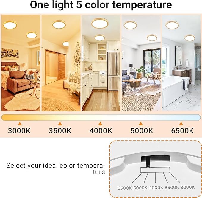slochi 2Pack LED Flush Mount Ceiling Light Fixture, 7 Inch 15W, 1500LM, Super Slim 0.7 Inch, 3000K-6500K Adjustable Low Profile LED Ceiling Lights for Bedroom, Kitchen, Hallway(Wood)