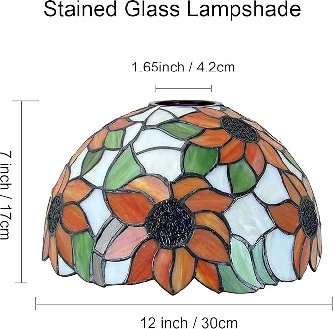 Tiffany Lamp Shade Replacement, 12" Stained Glass Sunflower Lampshades, Vintage Orange Yellow Blue Flower Light Cover Only 1-5/8-Inch Fitter Opening for Arched Floor Lamp Torchiere Lamp,Beige