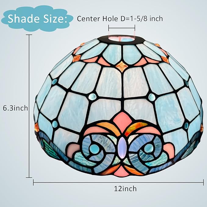 Tiffany Lamp Shade, 12 inch Medium Stained Glass Lampshade replacement for Torchiere Floor Lamp and Pendant Light Fixtures