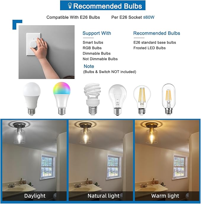 1 Light Semi Flush Mount Ceiling Light, Brushed Nickel Ceiling Light Fixtures, Modern Light Fixtures Ceiling Mount, Ceiling Lights with Glass Shade for Hallway Kitchen Foyer Porch Bedroom-1pack - Aura Lighting