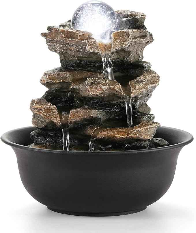 WICHEMI Tabletop Fountain Warer Fountains Indoor Waterfall Fountain Indoor Relaxing Water Feature Meditation Fountains with LED Light for Home Office Bedroom Decor (Style 5)