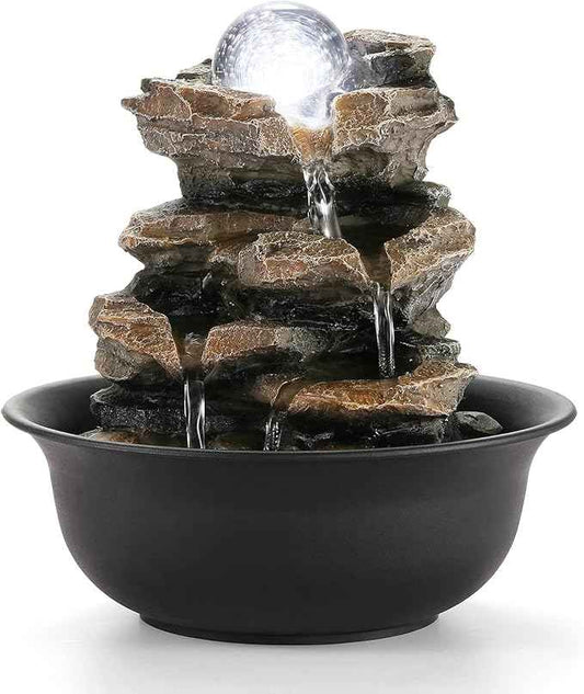 WICHEMI Tabletop Fountain Warer Fountains Indoor Waterfall Fountain Indoor Relaxing Water Feature Meditation Fountains with LED Light for Home Office Bedroom Decor (Style 5)