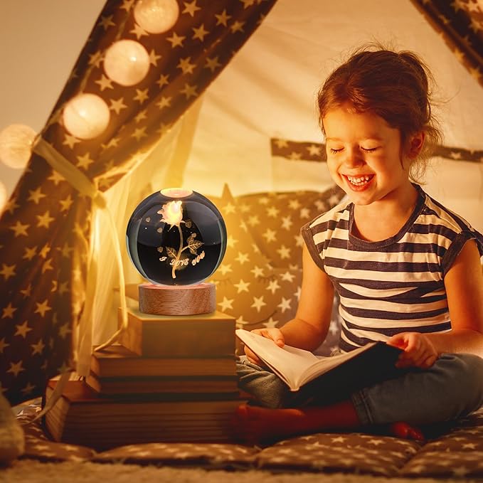 Rose Lamp Cute Gifts for Women, Large 3D Rose Night Light, Crystal Light up Rose Lamp 16 Color Changing with Remote Control for Bedroom Decor, I Love You Rose Glass