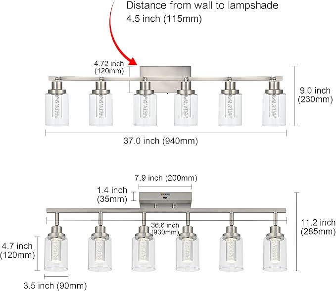 MELUCEE 5-Color Temperature 6 Light LED Track Lighting Kit, LED Track Lighting Fixtures Brushed Nickel Ceiling Spotlighting Vanity Lights with Flexibly Rotatable Light Head, Built-in LED Chips - Aura Lighting