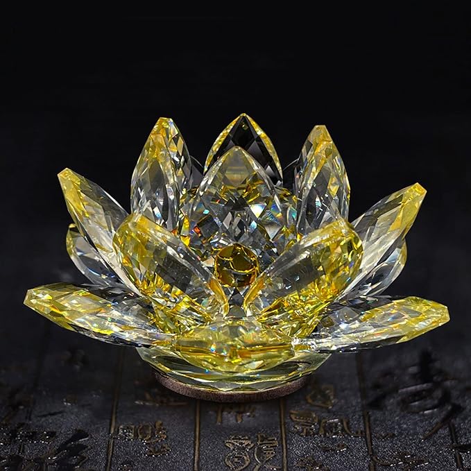 1 Pair Colorful LED Lotus Flower Lamp 7 Color Crystal Buddha Lamp for Cabinet Buddhist Altar - Light Control Crystal Decor Night Light -110V US Plug(10 inch)