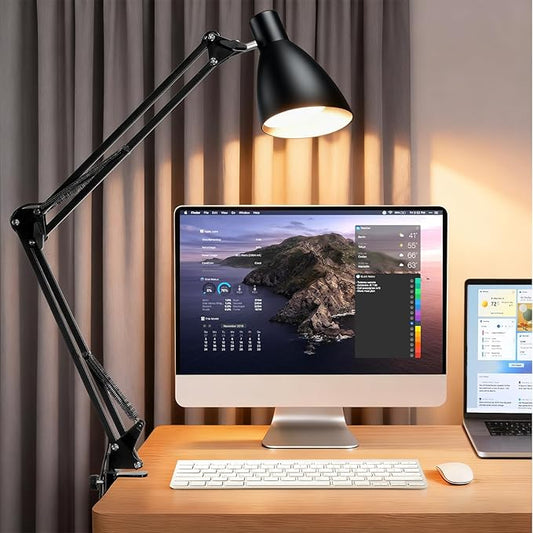 Metal LED Desk Lamp for Home Office, 32" Swing Arm Architect Desk Lamp with Clamp, 5 Color Modes 10 Brightness Task Lamps, Adjustable Gooseneck Clip-on Table Light for Reading Home Work Puzzle, Black