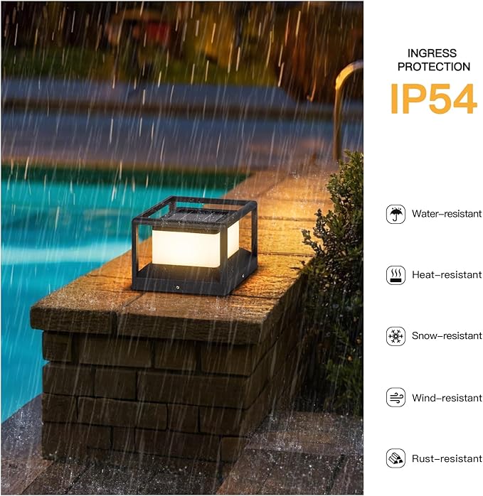 Solar Post Lights Outdoor, 9" Solar Column Lights Outdoor, IP54 Waterproof Modern Pillar Light, 3000K LED Column Lamp, Dusk to Dawn Landscape Post Lighting for Patio Garden Yard Deck Driveway