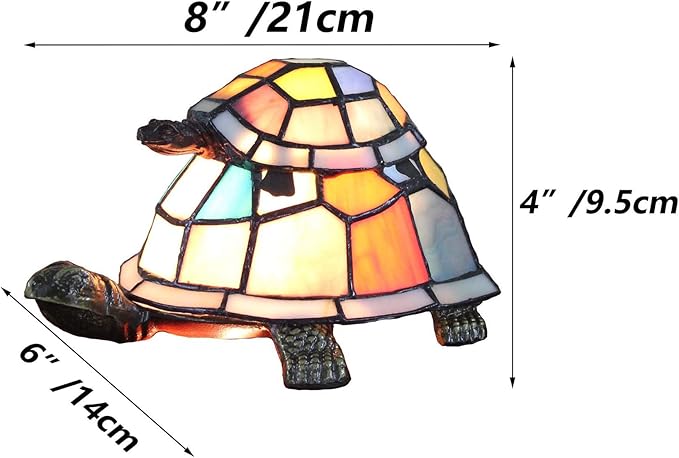 Bieye L10217 Tortoise Tiffany Style Stained Glass Accent Table Lamp for Bedside Living Room Bedroom (Multi-Colored Double)