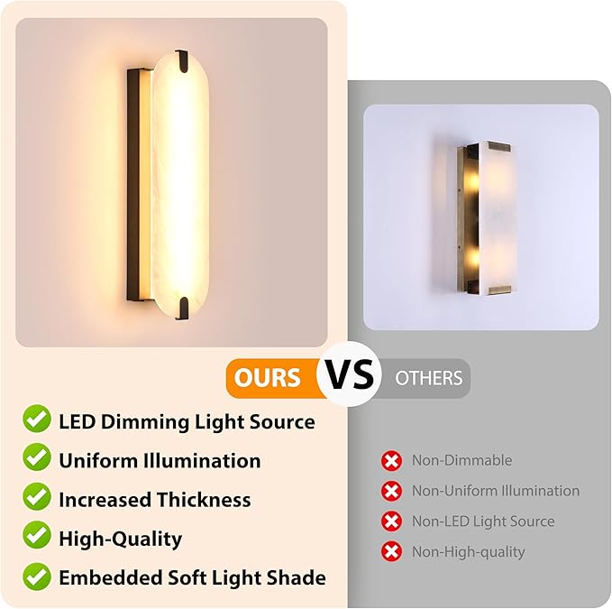 ZEROUNO 22.8in Alabaster Wall Sconce Set of Two, Natural Marble Wall lamp,Dimmable Alabaster Wall Light Fixtures for Stairs Bathroom Living Room Bedroom or Vanity,Hallway(Black