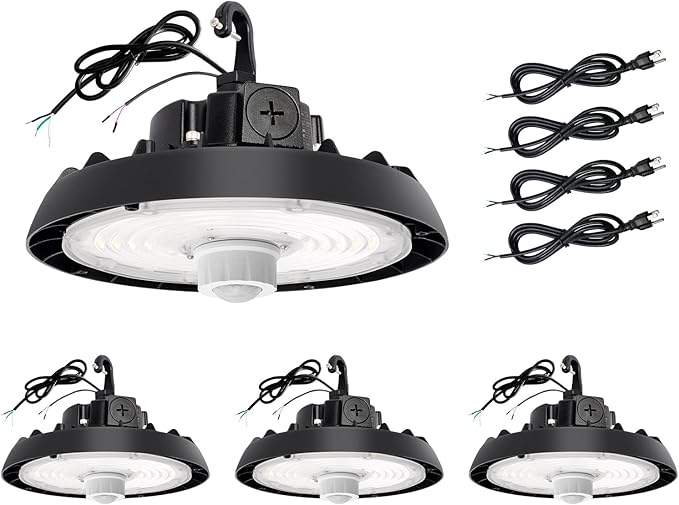 UFO Led High Bay Light with Motion Sensor, 100/120/150W, 14000/17500/21000LM, 2CCT 4000K/5000K, 0-10V Dimmable High Bay Led Shop Lights for Gym Factory Warehouse, Hook,6' Cable, UL&DLC
