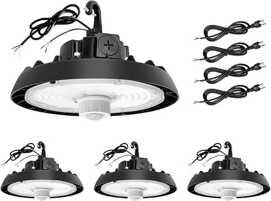 UFO Led High Bay Light with Motion Sensor, 100/120/150W, 14000/17500/21000LM, 2CCT 4000K/5000K, 0-10V Dimmable High Bay Led Shop Lights for Gym Factory Warehouse, Hook,6' Cable, UL&DLC