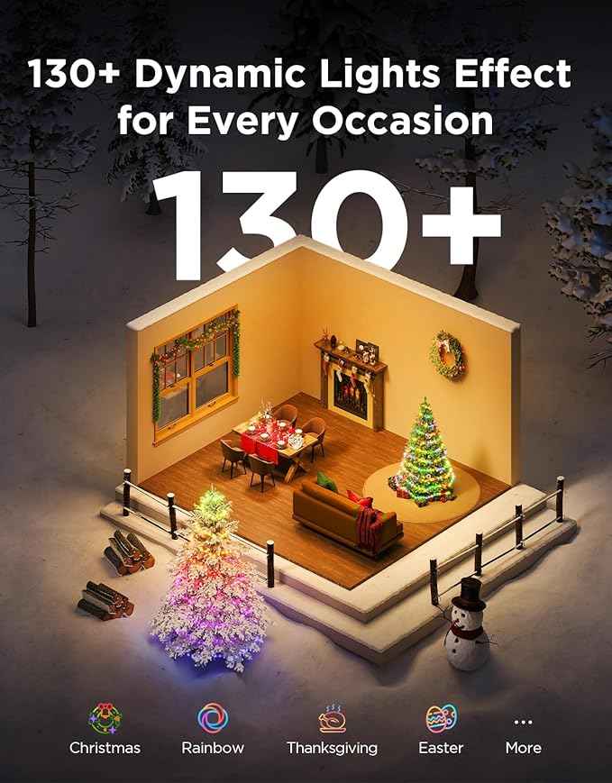 Govee Christmas Lights 2, RGBWIC 328FT 1000LEDs String Lights for Holiday Decor, Smart Indoor Outdoor LED Decoration, Shape Mapping Function, 130+ Scene Modes, APP Control, Green Wire