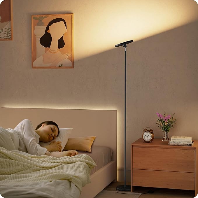 Dimmable Floor Lamp with Remote，Floor Lamps for Living Room Bedroom Office，Adjustable Brightness (10%-100%)and Color Temperature (3000k- 6000k )，Standing Lamp Tall Lamp with Foot Switch (black)