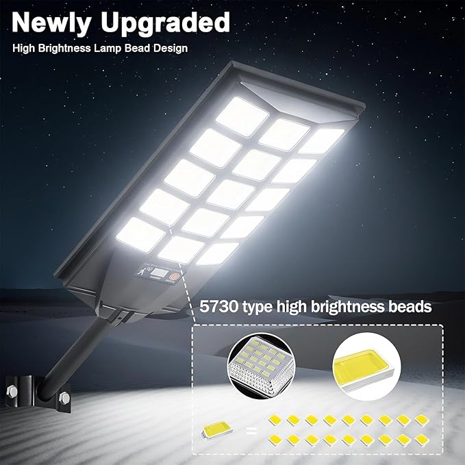 Jercoda Solar Street Lights Outdoor, 6500K 50000LM LED Flood Light Motion Sensor Dusk to Dawn Security Lights with Remote Control, Waterproof Solar Powered Lighting for Garden Yard Parking Lot, 4 Pack