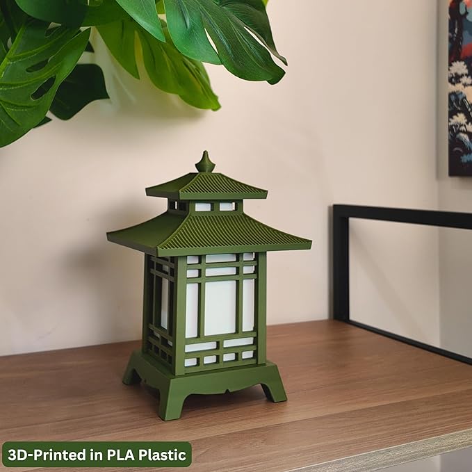 Japanese Pagoda Lantern - Exquisite Japanese Decor for Home and Room | Unique Desk Lamp and Table Lamp Design | Mini Pagoda Transforms Any Space (Olive Green (8.75in Tall))