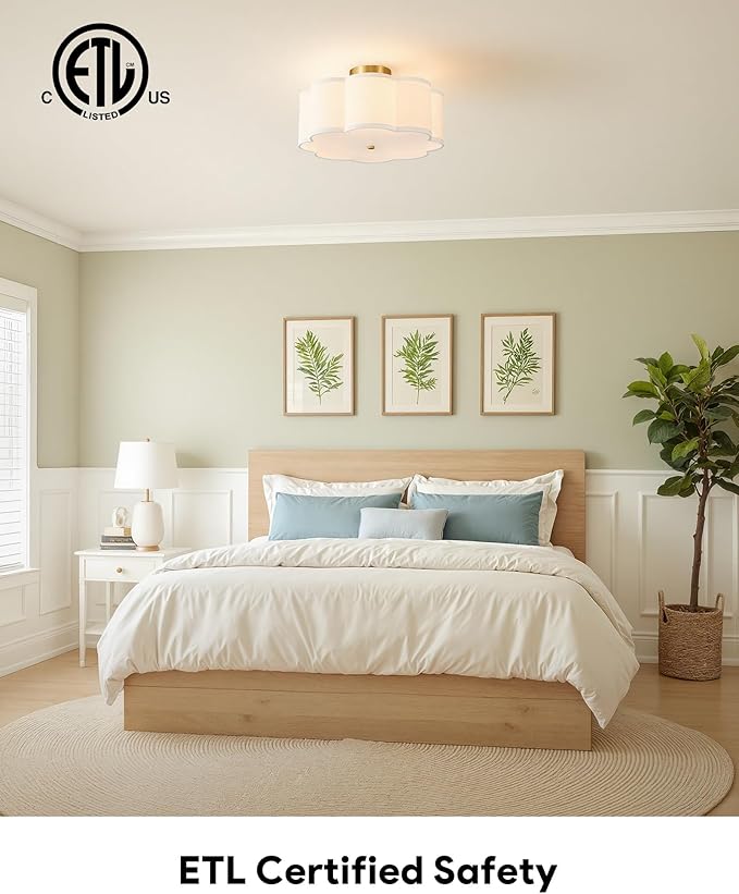 VONLUCE Semi-Flush Mount Ceiling Light, 15.7" Modern 3-Light Ceiling Light Fixture with White Petal-Shaped Shade 3 E26 Sockets for Bedroom Entryway Living Room, Gold Finish, ETL Certificated - Aura Lighting