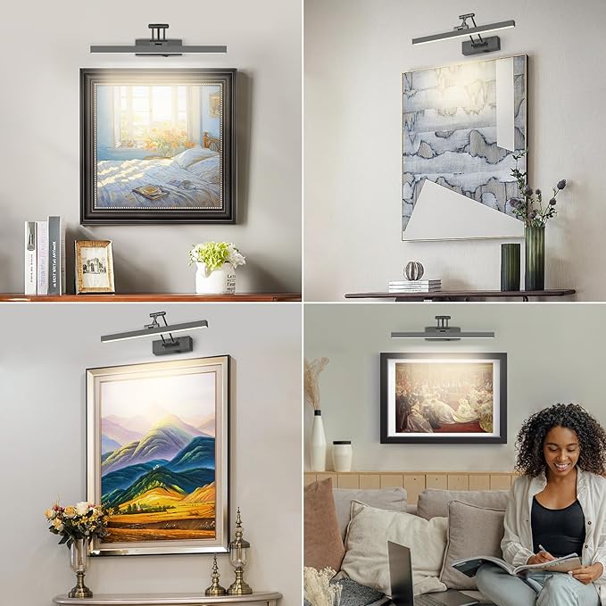 Rechargeable Lights for Pictures on Wall Battery Operated Brushed Grey 15.7 Inch Wall Lights with Swing Arm and Timer Function Cordless Art Light with Remote Timer for Paintings,Gallery