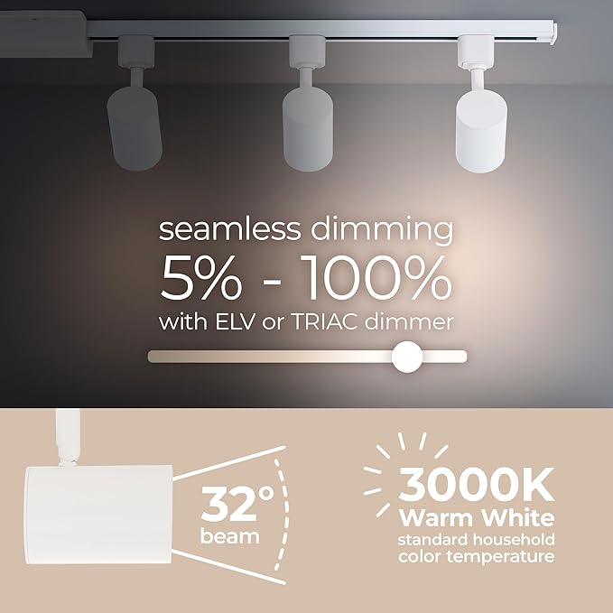 Amped Collection 3-Light 48in Field Cuttable LED Track Lighting Kit with 3 LED 5-CCT Selectable Track Heads, 4ft Track, End Caps, Floating Feed in White Finish - Aura Lighting